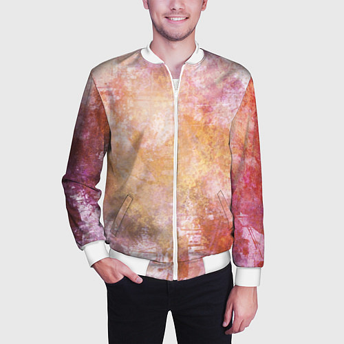 Мужской бомбер Абстракция - atomic gold / 3D-Белый – фото 3