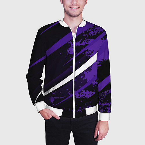 Мужской бомбер Color black purple line / 3D-Белый – фото 3