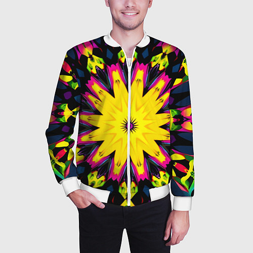 Мужской бомбер Звездный калейдоскоп / 3D-Белый – фото 3