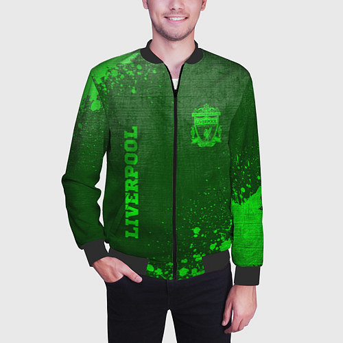 Мужской бомбер Liverpool - green gradient вертикально / 3D-Черный – фото 3