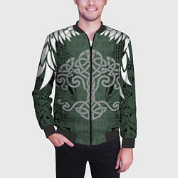 Бомбер мужской Древние руны и древо жизни с крыльями, цвет: 3D-черный — фото 2