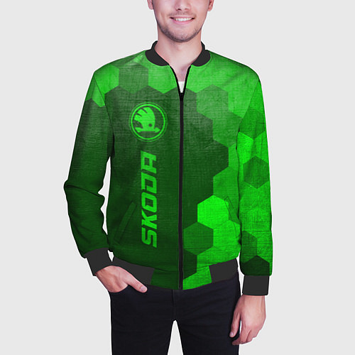 Мужской бомбер Skoda - green gradient по-вертикали / 3D-Черный – фото 3
