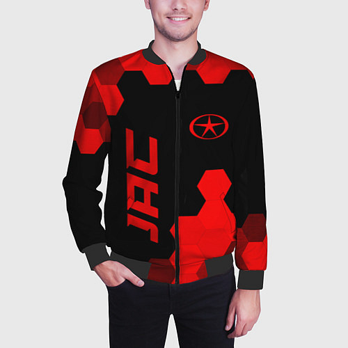 Мужской бомбер JAC - red gradient вертикально / 3D-Черный – фото 3