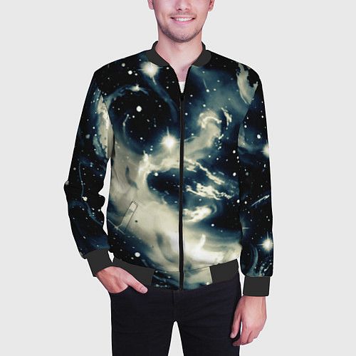 Мужской бомбер Космический абстрактный чёрно-синий / 3D-Черный – фото 3