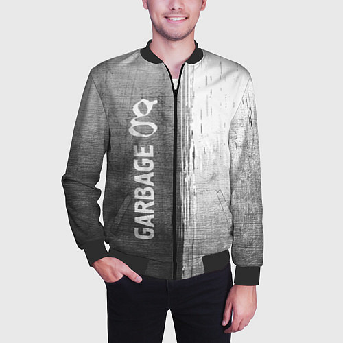 Мужской бомбер Garbage - grey gradient по-вертикали / 3D-Черный – фото 3