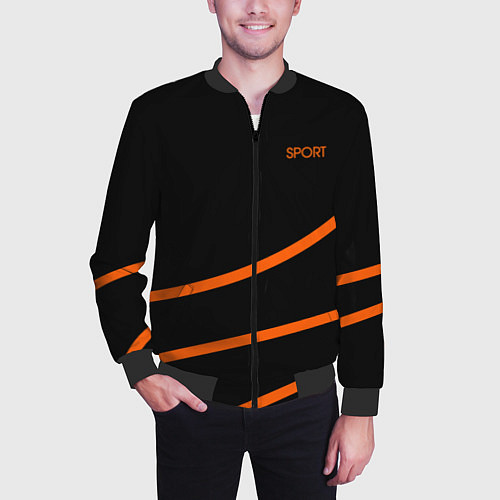Мужской бомбер Sport чёрный с оранжевыми полосами / 3D-Черный – фото 3