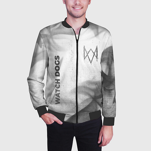 Мужской бомбер Watch Dogs - white gradient вертикально / 3D-Черный – фото 3