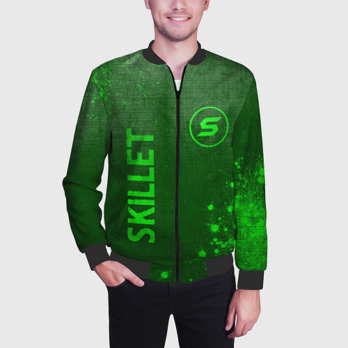 Мужской бомбер Skillet - green gradient вертикально / 3D-Черный – фото 3