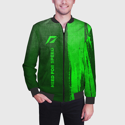 Мужской бомбер Need for Speed - green gradient по-вертикали / 3D-Черный – фото 3