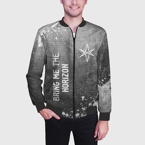 Мужской бомбер Bring Me the Horizon - grey gradient вертикально / 3D-Черный – фото 3