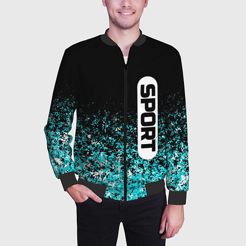 Мужской бомбер Sport чёрно-голубой пятнистый / 3D-Черный – фото 3