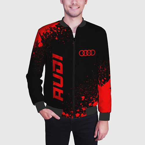 Мужской бомбер Audi - red gradient вертикально / 3D-Черный – фото 3