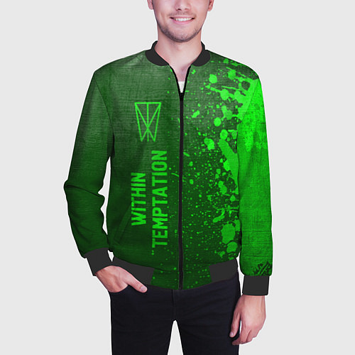 Мужской бомбер Within Temptation - green gradient по-вертикали / 3D-Черный – фото 3