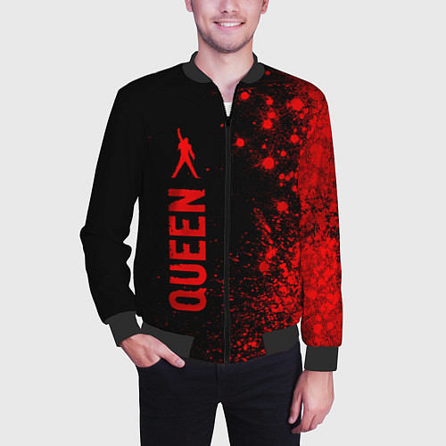 Мужской бомбер Queen - red gradient по-вертикали / 3D-Черный – фото 3