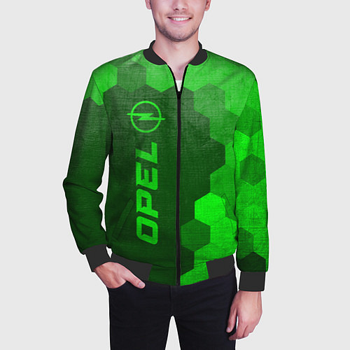Мужской бомбер Opel - green gradient по-вертикали / 3D-Черный – фото 3