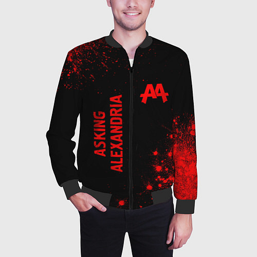 Мужской бомбер Asking Alexandria - red gradient вертикально / 3D-Черный – фото 3