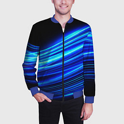 Бомбер мужской Синие неоновые линии краски, цвет: 3D-синий — фото 2