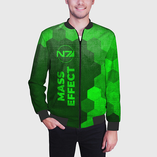 Мужской бомбер Mass Effect - green gradient по-вертикали / 3D-Черный – фото 3