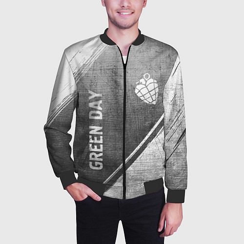 Мужской бомбер Green Day - grey gradient вертикально / 3D-Черный – фото 3