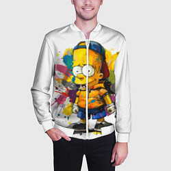 Бомбер мужской Рисунок красками Барт Симпсон, цвет: 3D-белый — фото 2