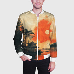 Бомбер мужской Рыбацкий дом на закате, цвет: 3D-белый — фото 2