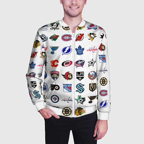 Мужской бомбер Команды НХЛ на белом фоне / 3D-Белый – фото 3