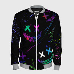 Бомбер мужской Неновые краски - лица крипи смайл, цвет: 3D-меланж
