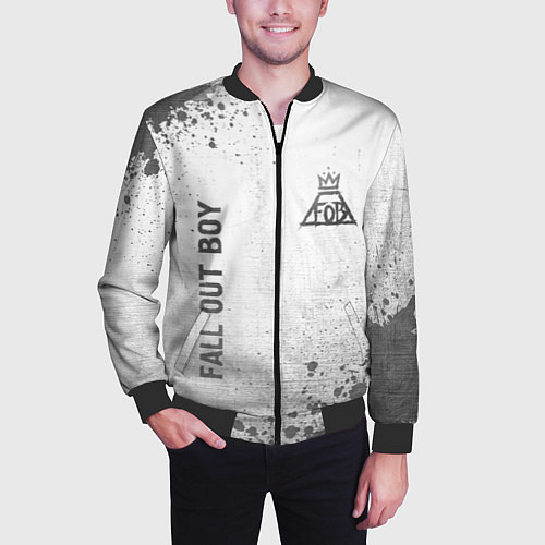 Мужской бомбер Fall Out Boy - white gradient вертикально / 3D-Черный – фото 3