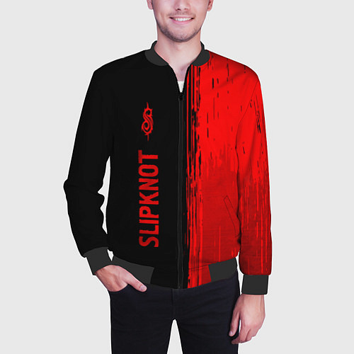 Мужской бомбер Slipknot - red gradient по-вертикали / 3D-Черный – фото 3