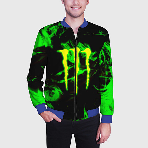 Мужской бомбер Monster energy кислотное лого огонь / 3D-Синий – фото 3