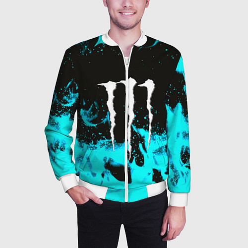 Мужской бомбер Monster energy голубой огонь / 3D-Белый – фото 3