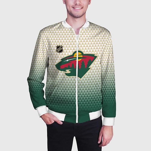 Мужской бомбер Миннесота Уайлд - геометрический градиент / 3D-Белый – фото 3