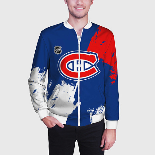 Мужской бомбер Монреаль Канадиенс - брызги краски / 3D-Белый – фото 3