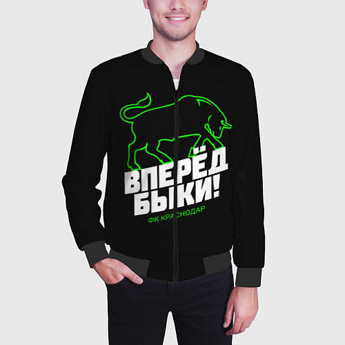 Мужской бомбер ФК Краснодар - вперед быки / 3D-Черный – фото 3