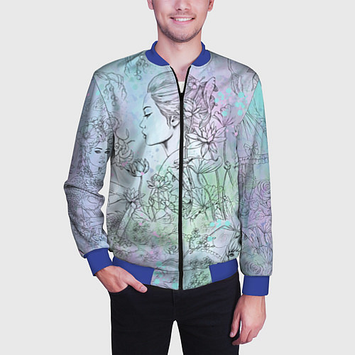 Мужской бомбер Скетч японские дорамы / 3D-Синий – фото 3