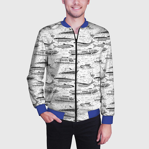 Мужской бомбер Корюшка и водный транспорт / 3D-Синий – фото 3