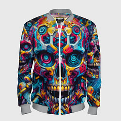 Бомбер мужской Кибер череп - нейроарт паттерн, цвет: 3D-меланж