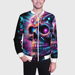 Бомбер мужской Neon cyber skull, цвет: 3D-белый — фото 2