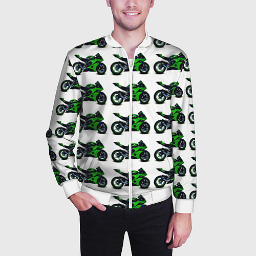 Мужской бомбер Motorbike green / 3D-Белый – фото 3