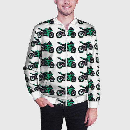 Мужской бомбер Motorcycle turquoise / 3D-Белый – фото 3