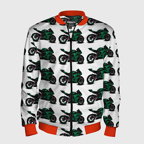 Мужской бомбер Motorbike dark green / 3D-Красный – фото 1