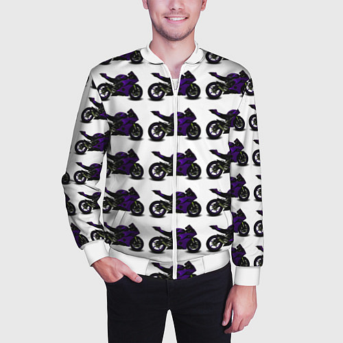 Мужской бомбер The motorcycle is dark purple / 3D-Белый – фото 3