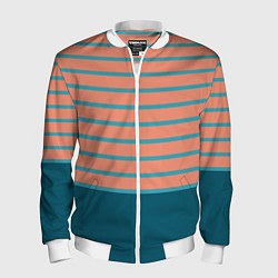 Бомбер мужской Полосатый мандариновый морской рассвет, цвет: 3D-белый