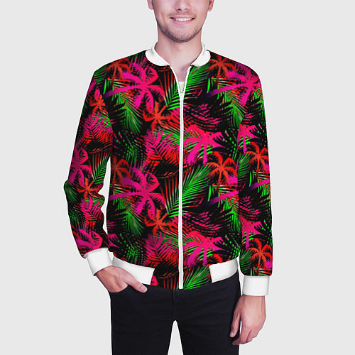 Мужской бомбер Palm red pink / 3D-Белый – фото 3