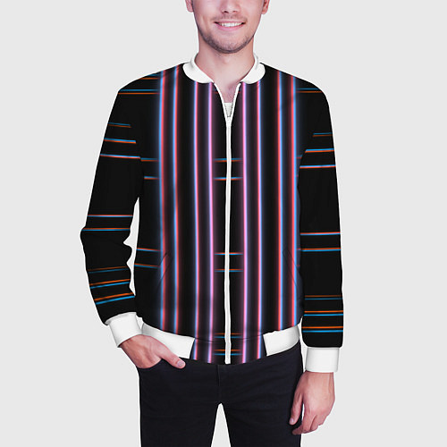 Мужской бомбер Neon red blue black / 3D-Белый – фото 3