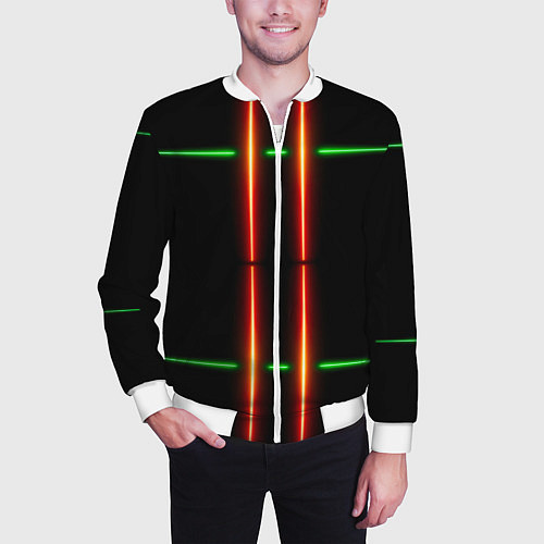 Мужской бомбер Neon green black red line / 3D-Белый – фото 3