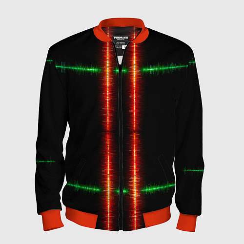 Мужской бомбер Color black green red lines / 3D-Красный – фото 1