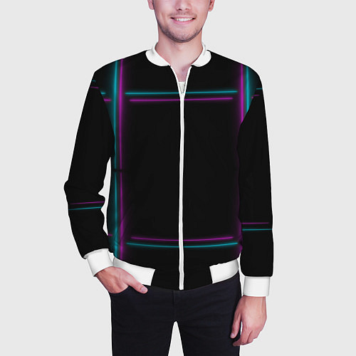 Мужской бомбер Neon pink light blue / 3D-Белый – фото 3