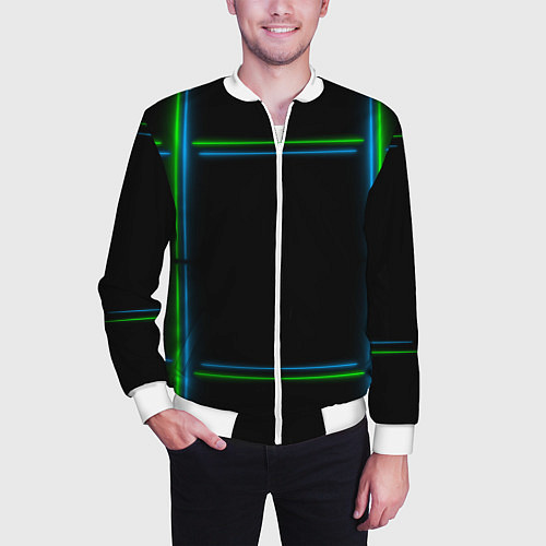 Мужской бомбер Neon green light blue / 3D-Белый – фото 3