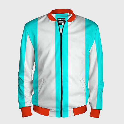 Мужской бомбер Color light blue white lines / 3D-Красный – фото 1